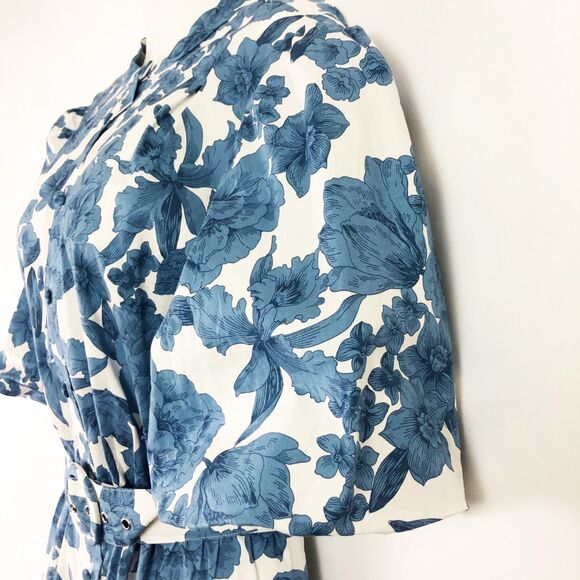 NWOT Joie Floral Puff Sleeve Shirt Dress (16) Blue & White Belted Fit & Flare - Picture 5 of 16